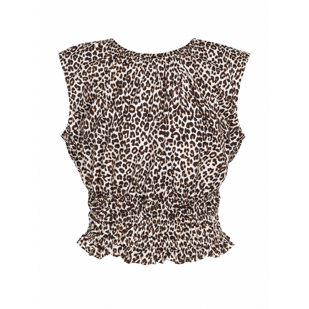 J.Crew Hyacinth Top M Leopard Brown Smocked Cropped Cap Sleeve Anima Pring
